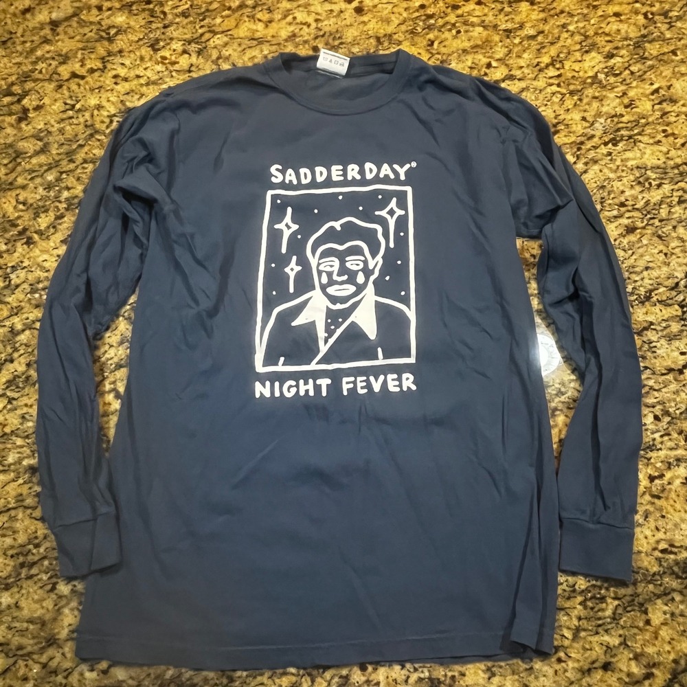 Sadderday Night Fever Mens‎ Long Sleeve Graphic Tee Blue Streetwear Size M